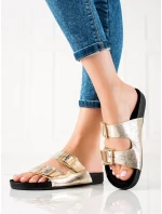 Moderní zlaté dámské  nazouváky bez podpatku