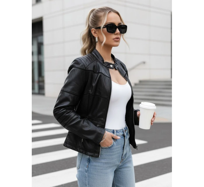 Dámská kožená bunda se stojáčkem černá FashionStreet TY5455
