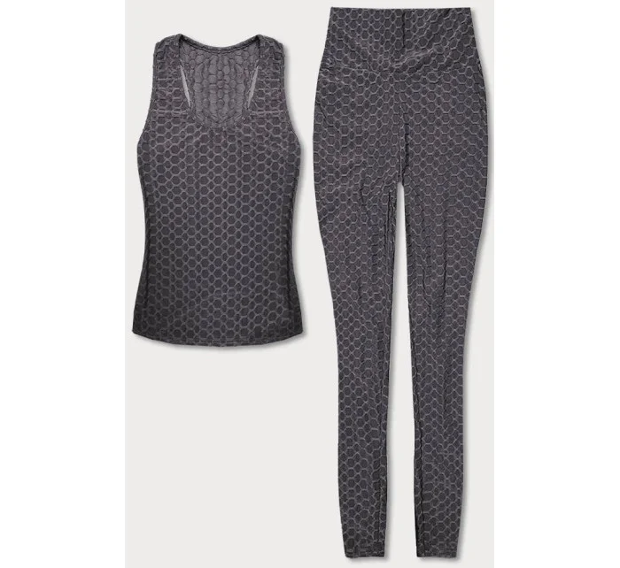 Tmavě šedý sportovní komplet - top a legíny (YW88037-2)