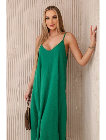 Mušelínové šaty na ramínka zelený