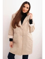 Dámská bunda Plus Size prošívaná s ozdobnými knoflíky a límcem tmavě béžová Dámská bunda Plus Size prošívaná s ozdobnými knoflíky a límcem tmavě béžová