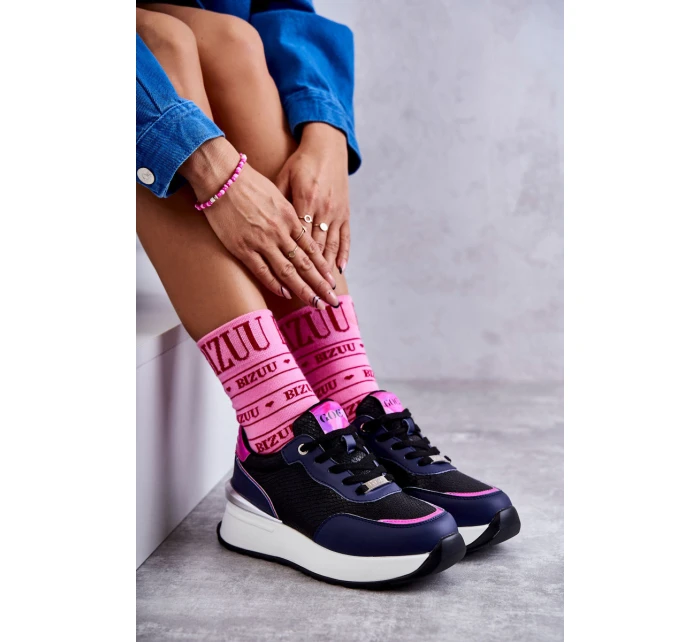 Dámská sportovní obuv na klínku GOE KK2N4081 černé a Námořnická modrá Dámská sportovní obuv na klínku GOE KK2N4081 černé a Námořnická modrá