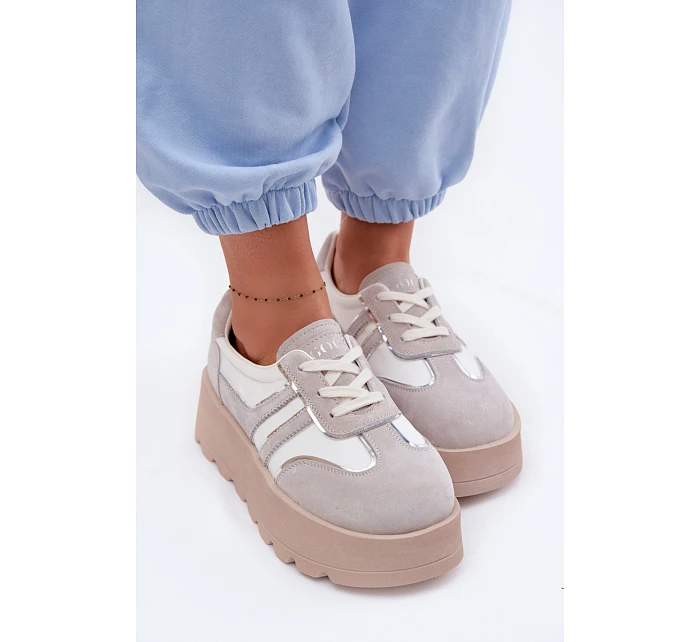 Semišové tenisky na platformě model 22095152 bílé - Goe