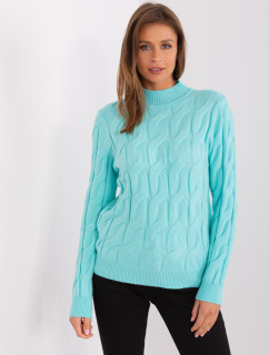Mátový kabelový pletený svetr s manžetami