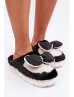 Futrzane Pantofle S Mašlí Černé Grilis
