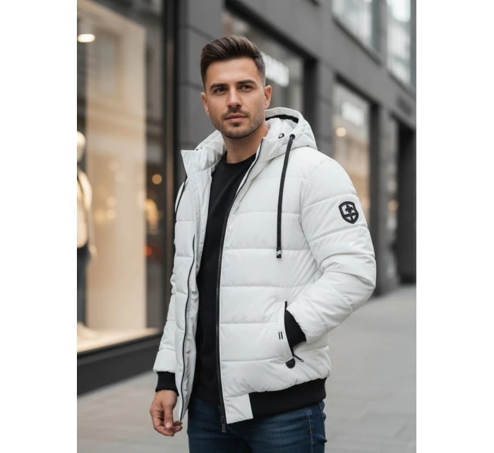 Pánská prošívaná zimní bunda s kapucí bílá FashionStreet TX5096