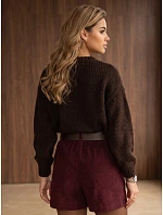 Dámský volný svetr s kulatým výstřihem, čokoládová barva, FashionStreet MY2587 Dámský volný svetr s kulatým výstřihem, čokoládová barva, FashionStreet MY2587