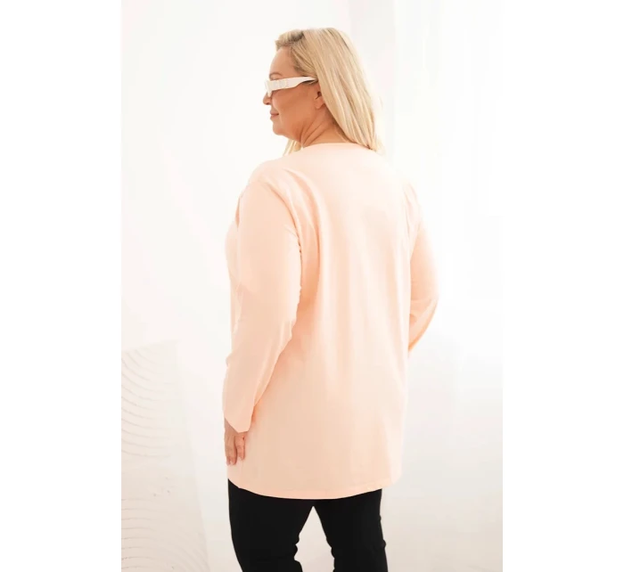 Dámská blůza Plus Size s výstřihem do V a dlouhým rukávem meruňková Dámská blůza Plus Size s výstřihem do V a dlouhým rukávem meruňková