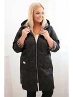 Dámská prošívaná bunda Plus Size s podšívkou v leopardím vzoru a kapucí černá