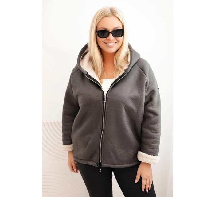 Dámská bunda Plus Size s kapucí a model 21439198 grafitová - K-Fashion