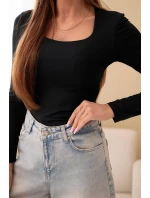 Dámská basic blůza se čtvercovým výstřihem a dlouhým rukávem černá