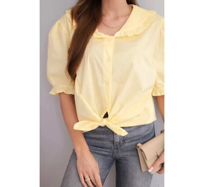 Dámská bavlněná košile s volánkem a vázáním žlutá