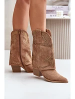 Zdobené Kotníkové Boty Koval na Polovině Lýtka na Podpatku S.Barski HY42-153 Kamel