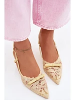 Dámské krajkové sandály na podpatku s mašlí Žluté model 22107289 - Boto