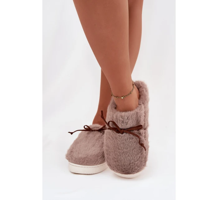 Dámské chlupaté papuče s kokardkou – khaki Minella Dámské chlupaté papuče s kokardkou – khaki Minella
