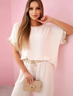 Viskózový komplet se zlatým lemováním béžový