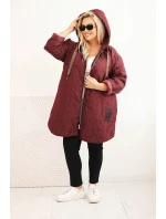 Dámská bunda Plus Size prošívaná s kapucí a nápisem model 21393386 švestková - K-Fashion