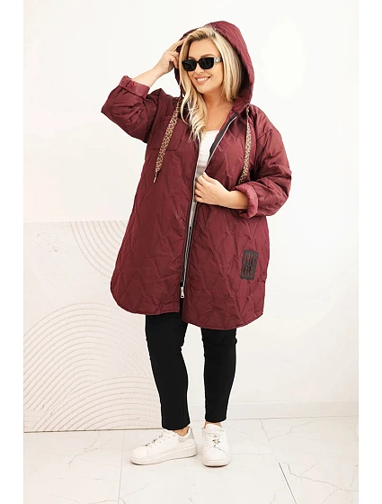 Dámská bunda Plus Size prošívaná s kapucí a nápisem HOPE švestková