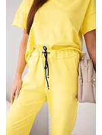 Dámský bavlněný komplet blůzka s krátkým rukávem a teplákové kalhoty žlutý