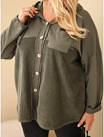 Dámská bavlněná mikina Plus Size s kapucí a knoflíky khaki Dámská bavlněná mikina Plus Size s kapucí a knoflíky khaki