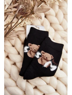 Teplé Bavlněné Ponožky S Medvědem Černé