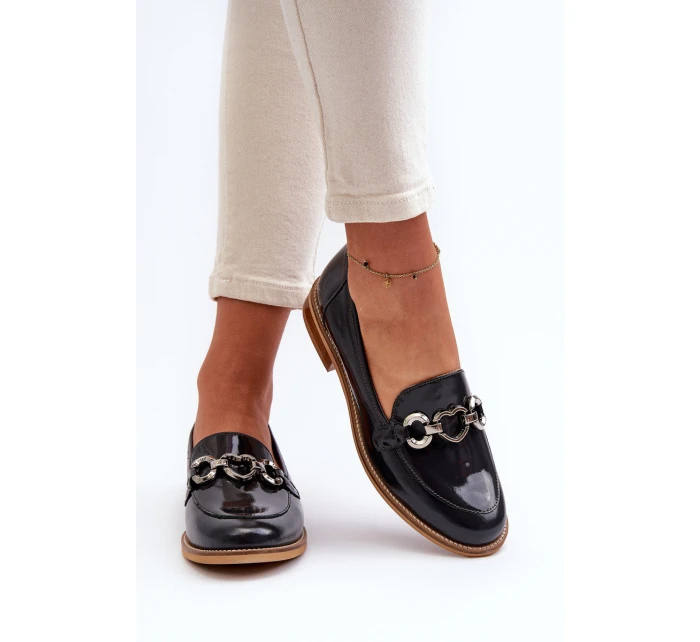 Kožené dámské lakované mokasíny model 21656264 modré - Laura Messi Kožené dámské lakované mokasíny model 21656264 modré - Laura Messi