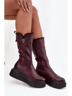 Dámské kožené kozačky s vlnou model 21715578 bordó - Zazoo Dámské kožené kozačky s vlnou model 21715578 bordó - Zazoo