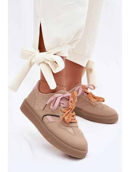 Dámské Tenisky S Dvojitými Šňůrkami Světle Hnědé Relisa Dámské Tenisky S Dvojitými Šňůrkami Světle Hnědé Relisa