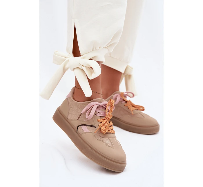 Dámské Tenisky S Dvojitými Šňůrkami Světle Hnědé Relisa Dámské Tenisky S Dvojitými Šňůrkami Světle Hnědé Relisa