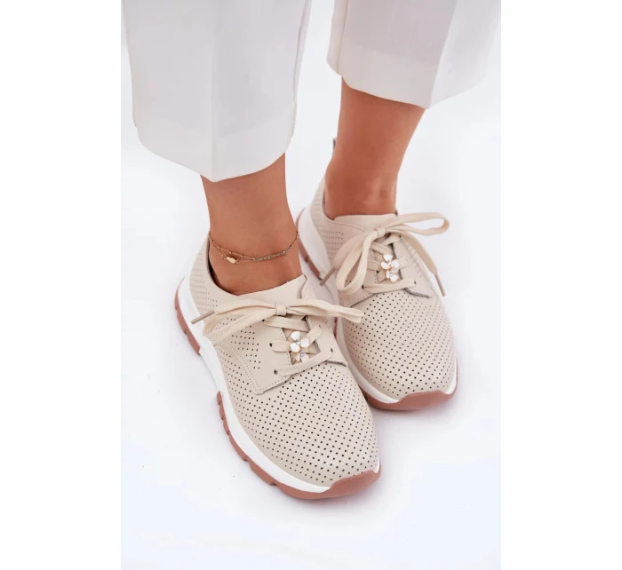 Dámské kožené polobotky s připínacím doplňkem Artiker – béžové