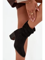 Dámské kotníkové boty s řasením na sloupkovém podpatku S.Barski – černé Dámské kotníkové boty s řasením na sloupkovém podpatku S.Barski – černé