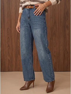 Jeansy damskie wide leg z paskiem i wysokim stanem niebieskie model 22544865 - FashionStreet
