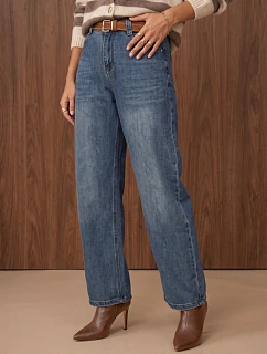 Jeansy damskie wide leg z paskiem i wysokim stanem niebieskie model 22544865 - FashionStreet
