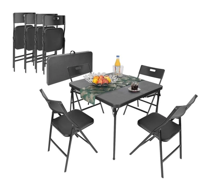 STOLEK PRO CATERING KOMPAKTNÍ STOLEK 86,5x86,5x71 cm a 4 SEDÁTKA ČERNÝ