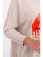 Oversize halenka s potiskem duhových rtů béžová