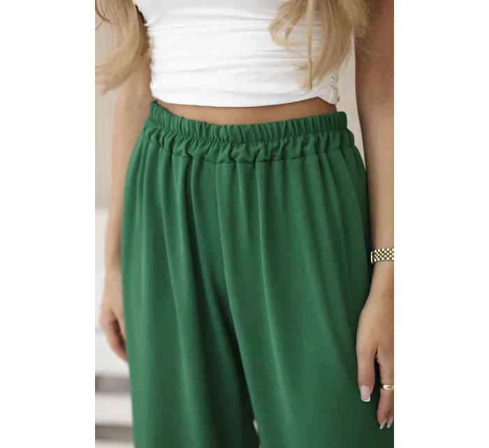 Kalhoty se širokými nohavicemi tmavě zelená Kalhoty se širokými nohavicemi tmavě zelená