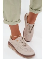 Kožené semišové dámské tenisky s otvory Sergio Leone SP-002 světle hnědé Kožené semišové dámské tenisky s otvory Sergio Leone SP-002 světle hnědé