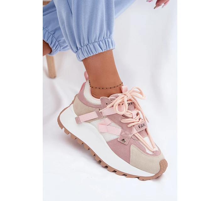 Tenisky na platformě z přírodního semiše model 22095134 růžové - Goe