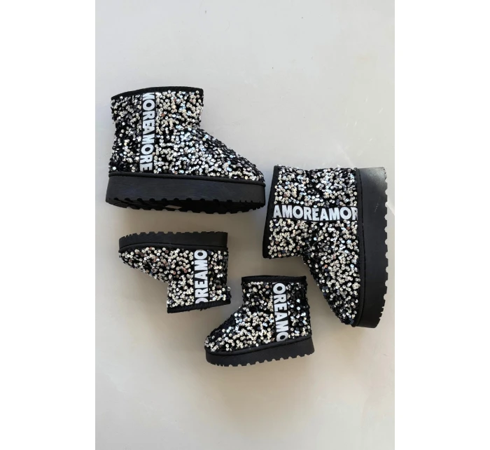 Dětské sněhule/boty s flitry Rebbica – černo-stříbrné Dětské sněhule/boty s flitry Rebbica – černo-stříbrné