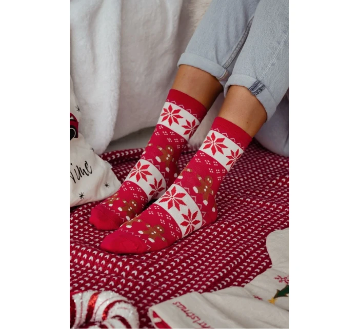Dámské vánoční ponožky s perníčky – červené Dámské vánoční ponožky s perníčky – červené