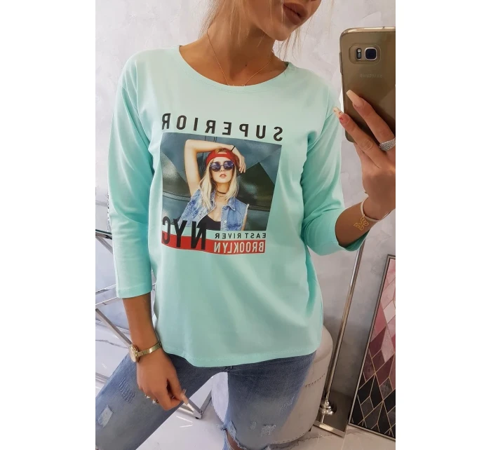 Halenka s potiskem Superior v mátové barvě