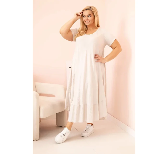 Dámské šaty plus size s krátkým rukávem a volánem z lehké viskózy béžová