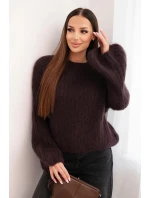 Dámský svetr z mohéru s nabíranými rukávy hnědý