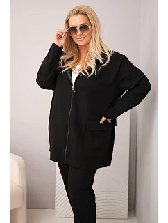 Dámská bavlněná souprava Plus Size s mikinou a kalhotami černá