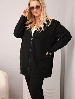 Dámská bavlněná souprava Plus Size s mikinou a kalhotami černá