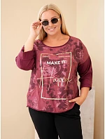 Dámská bavlněná halenka Plus Size s potiskem a výstřihem do U švestková Dámská bavlněná halenka Plus Size s potiskem a výstřihem do U švestková