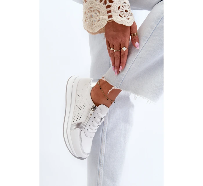 Dámské kožené tenisky na platformě bílé ligustr Dámské kožené tenisky na platformě bílé ligustr