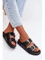 Dámské eko kožené nazouváky s zlatými sponami Černé model 21960848 - Boto