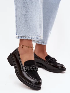 Lakované dámské mokasíny s korálky S.Barski – černé