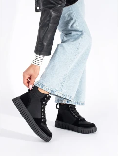 Trendy dámské kotníčkové boty černé platforma